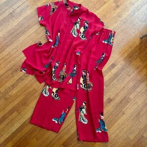 Anna Namba Red Silk Two-Piece Set